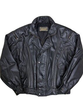 Vintage GALLUCCI LEATHER Coat Korean Bomber Black Retro Jacket Mens Large